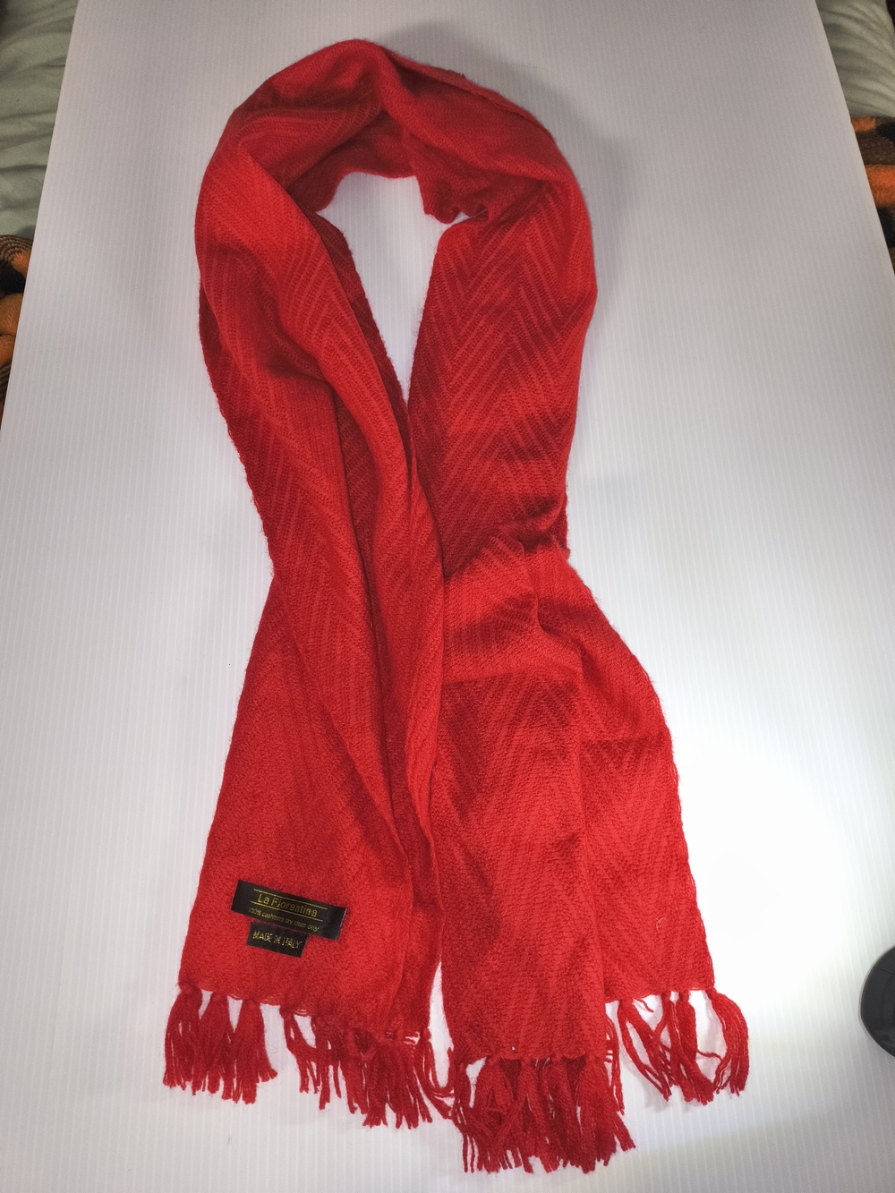 Luxury La Fiorentina 100% Cashmere Red Chevron Scarf (Made in Italy)